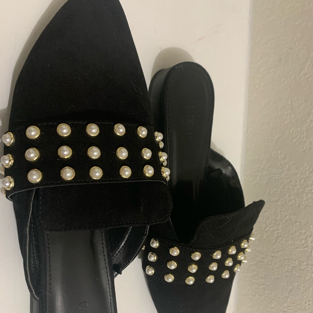 Embellished Faux Suede Loafer Mules